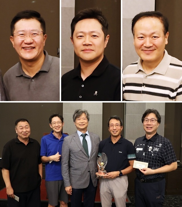 (위 왼쪽부터) 개인전 니어리스트 김성현 원장, 롱기스트 신황규 원장, 메달리스트 조갑주 원장. (아래) 단체전 우승을 차지한 구리분회 선수들.